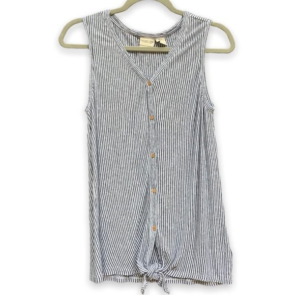 Rachel Zoe Linen Blue & White Stripe Tie Front Sleeveless Top Womens Size Large - Picture 1 of 13